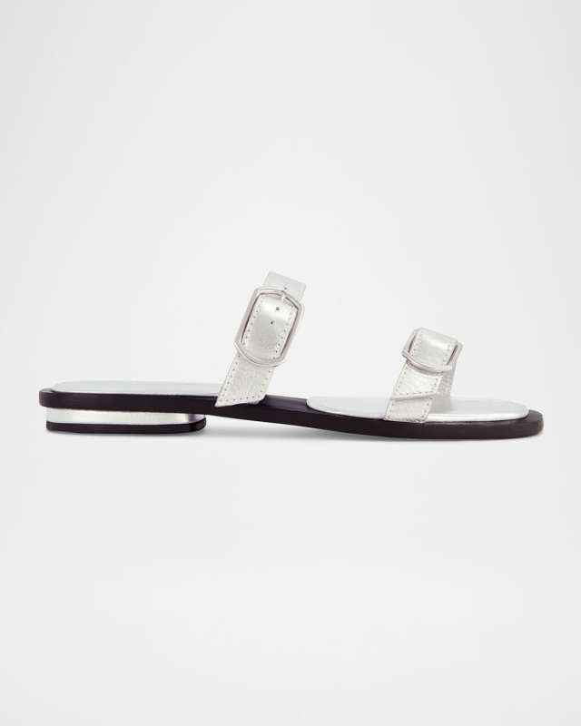 Arta Buckle Metallic Leather Flat Sandals
